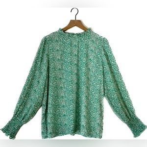 Cupcakes and Cashmere High Neck Green Floral Blouse Size XL
